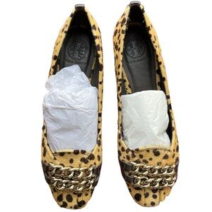 Tory Burch Hana Leather Cheetah Flats Women’s Size 8.5